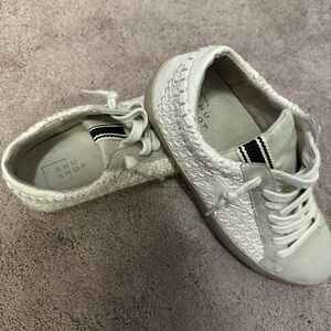 ShuShop White Braided Lace-Up Sneakers with Black Heel Stripe